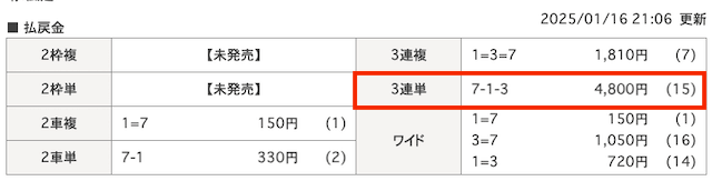 2025年1月16日玉野3R結果